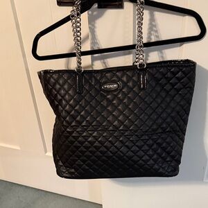 Coach Quilted Black Tote with Chain Straps